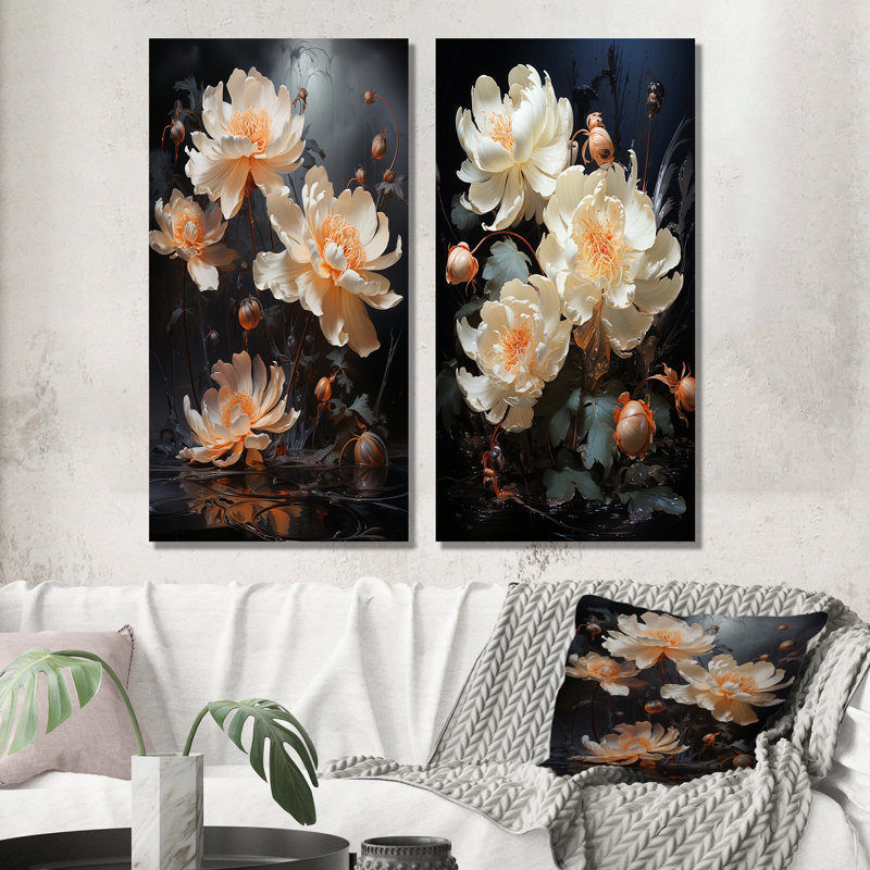 Fleurs surréelles - surréalisme, ensemble de 3 reproductions d'art en métal, H 28 po x l 24 po