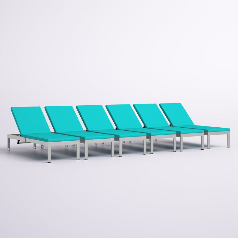 Ensemble de chaises longues inclinables de 76 po avec coussins Shore (ensemble de 6), Orange, Argent argent