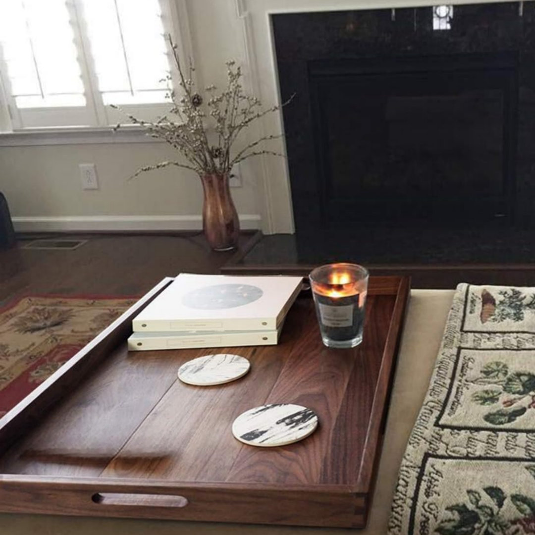 Rectangular Black Walnut Wood Tray with Handles, for Tea, Coffee or Breakfast in Bed