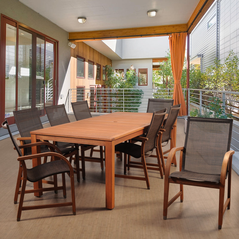 Anautica 8 - Person Wood Patio Dining Set with Rectangular Table, Brown