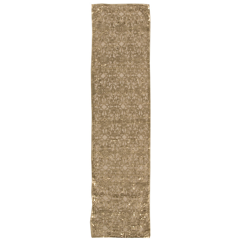 Damron Geometric Table Runner, 79" L x 20" W, White Platinum