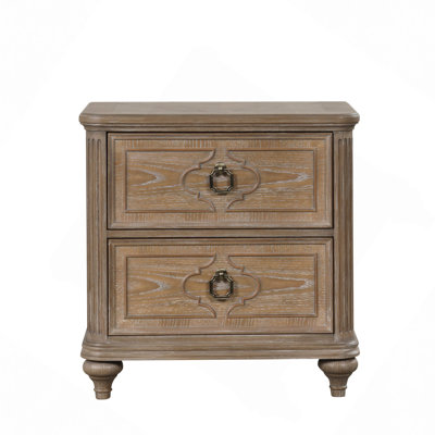 Simple Contemporary 1Pc Nightstand Rustic Oak Veneer Solid Wood Bedside Table W USB-A And USB-C