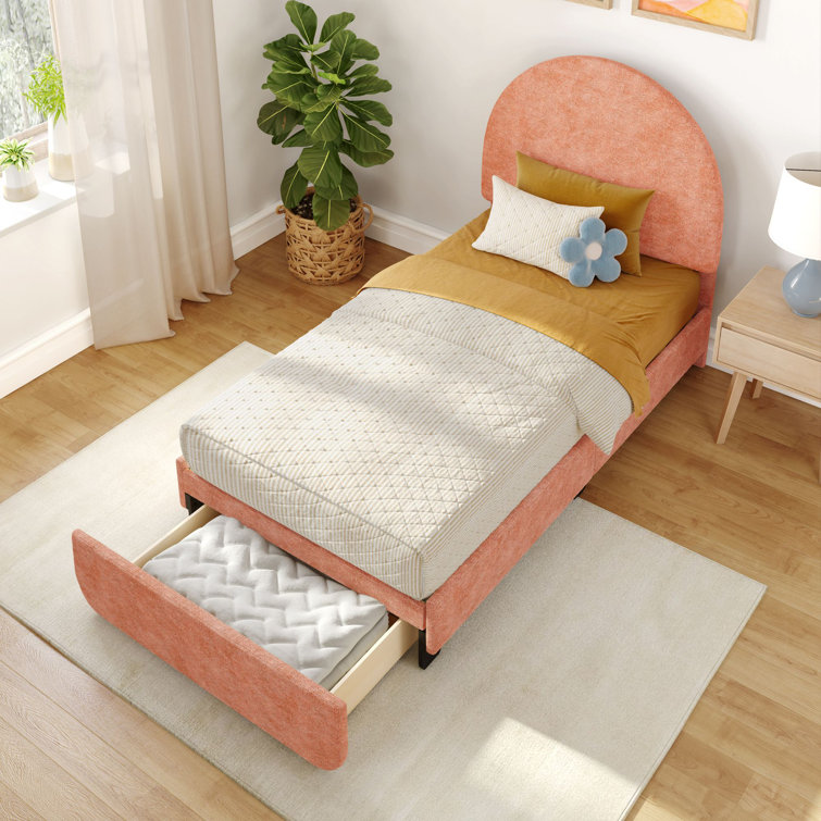 Avaah Solid Wood Panel Bed with Arch Headboard with 1 Drawer End Storage