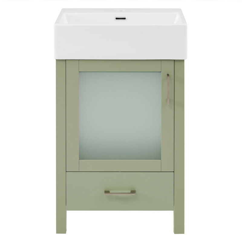 Meuble-lavabo de 20 pouces avec lavabo en céramique et beaucoup de rangement - idéal pour les petites salles de bain, Vert