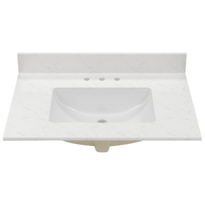 White Ceramic and Engineered Stone Bathroom Vanity Top with Sink