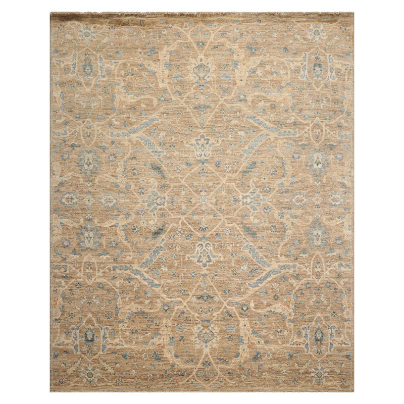Tapis traditionnel brun en laine noué à la main 8 pi x 10 pi Khyber