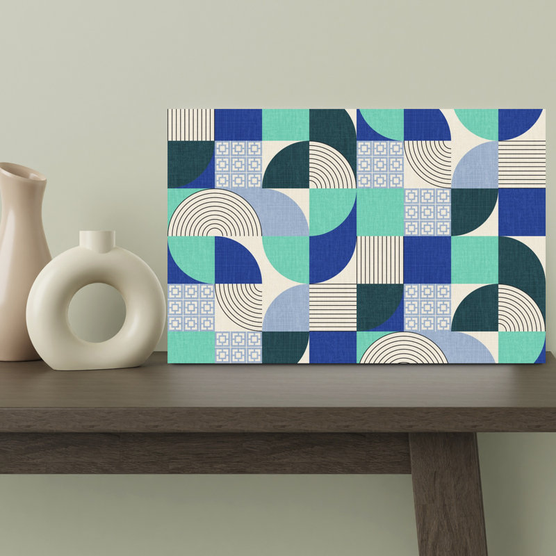 Art contemporain, art rétro moderne, palmier rétro, océan, Bleu, H 8 po x l 12 po