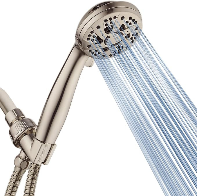 High Pressure 6-Setting 3.5" Chrome Face Handheld Shower with Hose for the Ultimate Shower Experience!