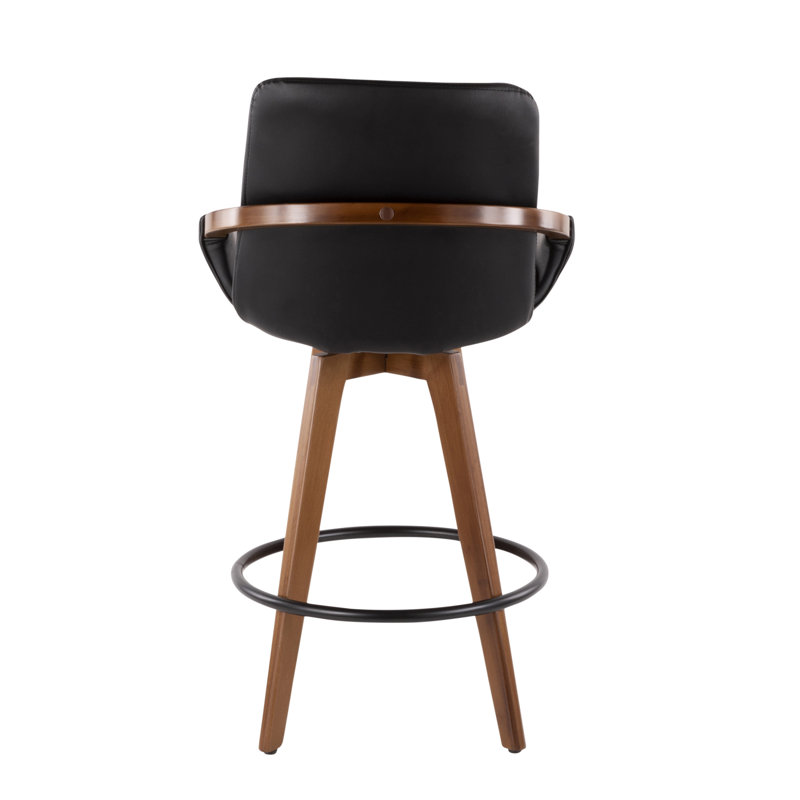 Cosmo Mid-Century Counter Stool In Walnut And Black Faux Leather By Lumisource, Black