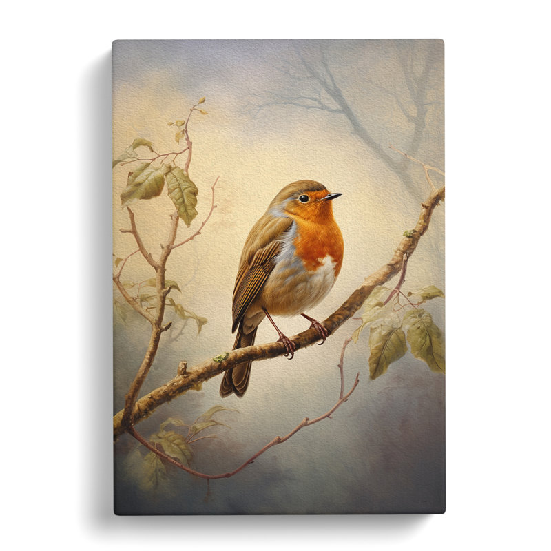 Robin Bird Tachisme - Wrapped Canvas, 50cm H x 35cm W x 3cm D