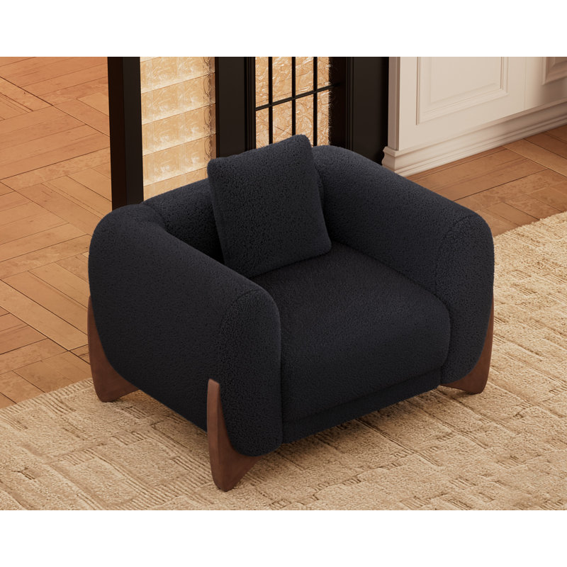 Modern Bouclé Armchair with Tilted Wooden Legs, Black
