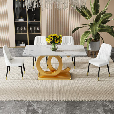 Reginald 4-Person Retangular Dining Set,Dining Table Set With PU Leather Chairs