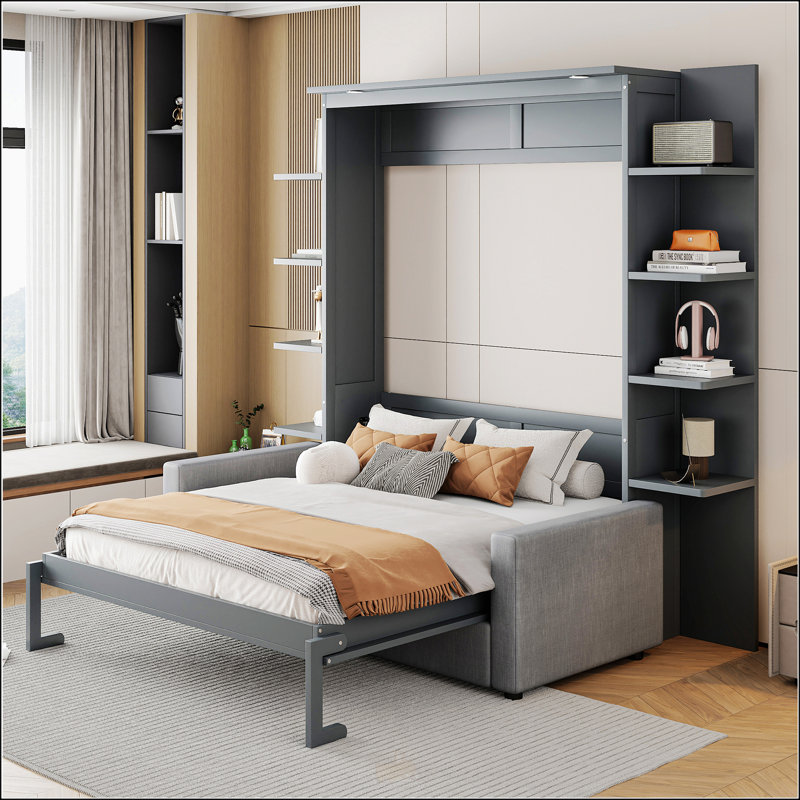 Grand lit escamotable avec canapé, Gris