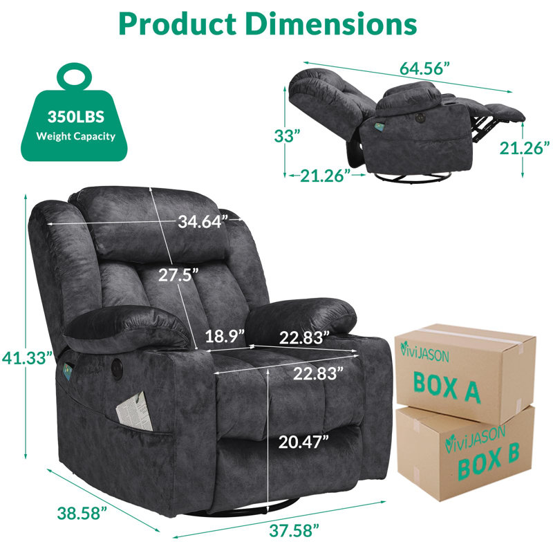 Upholstered Heated Massage Chair, Gray Velvet