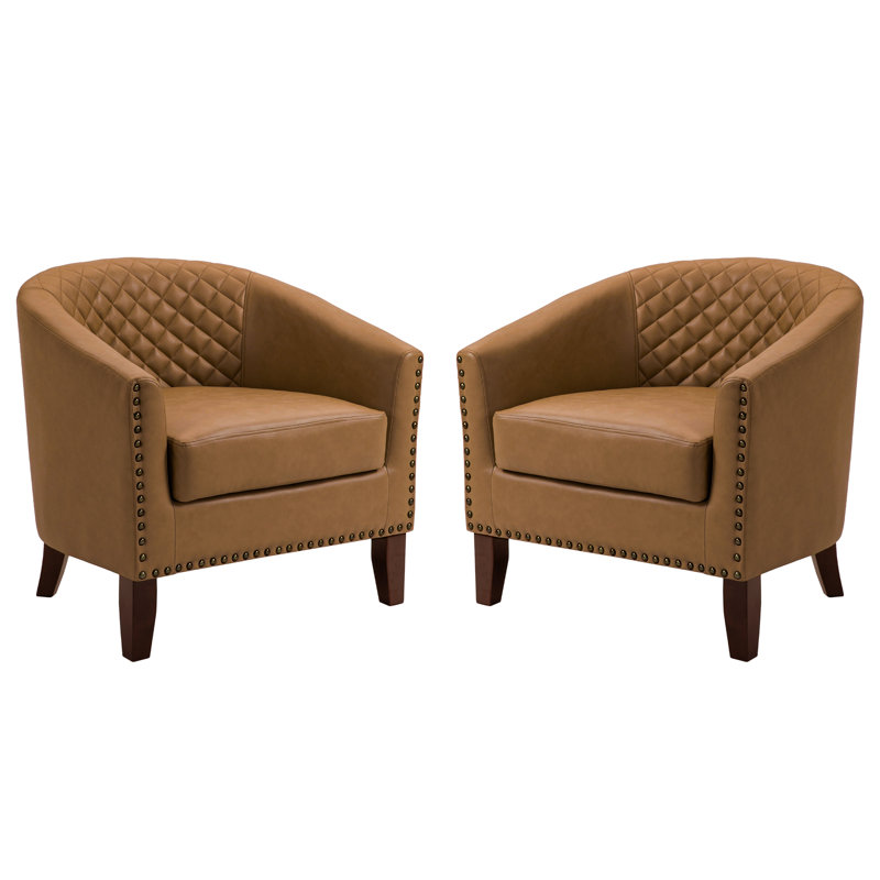 Edvardas Ticon 73.9 Cm Wide Tufted Barrel Chair, Coffee Faux Leather