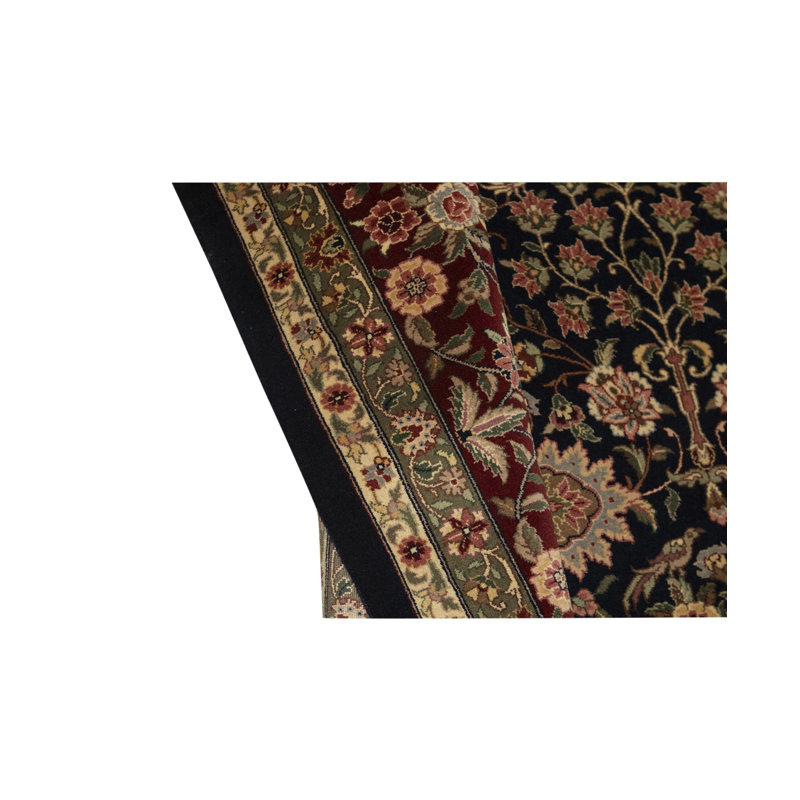 Tapis bleu marine et vin de haute qualité noué à la main