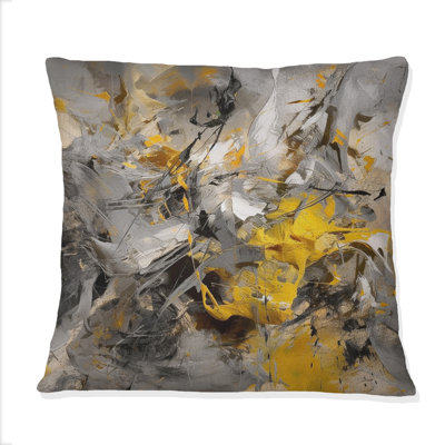 Coussin Bliss Of Happiness en gris et jaune I - Abstract Collages
