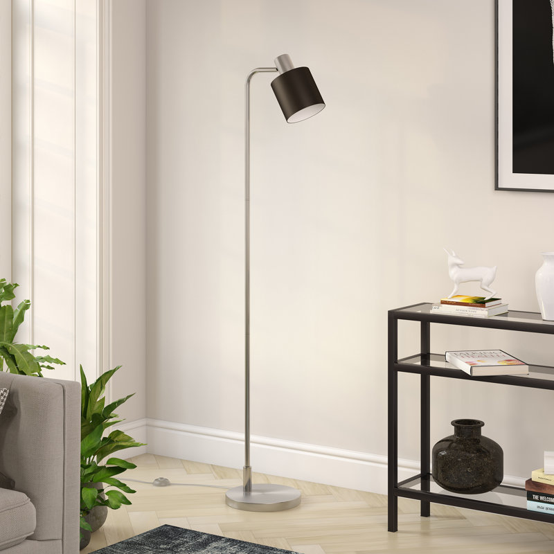 Khambrel 65" Tall Floor Lamp with Metal Shade in Nickel/Black, Nickel
