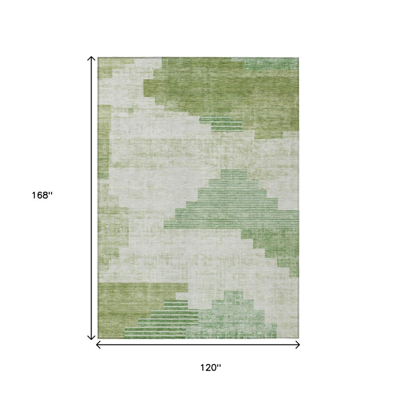 Tapis intérieur/extérieur lavable à motifs géométriques sauge, ivoire et vert olive, 3 m x 4,2 m