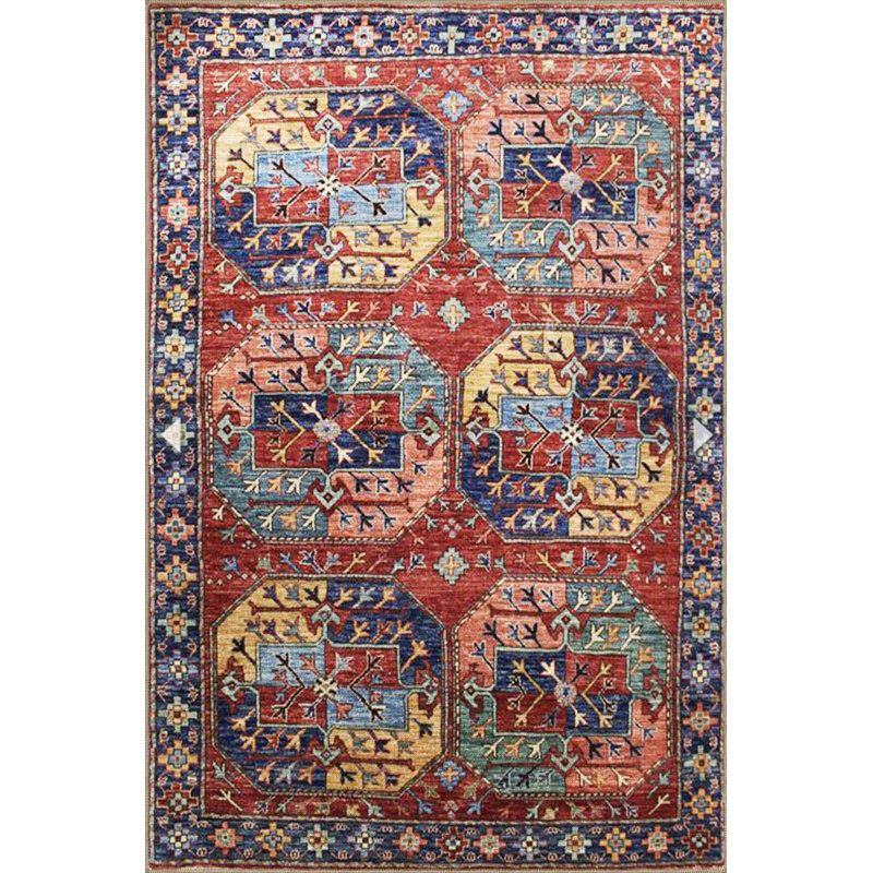 Tapis tissé rouge à motif traditionnel à motif écossais lavable à la machine, Square 3'3" Rug Pad Included