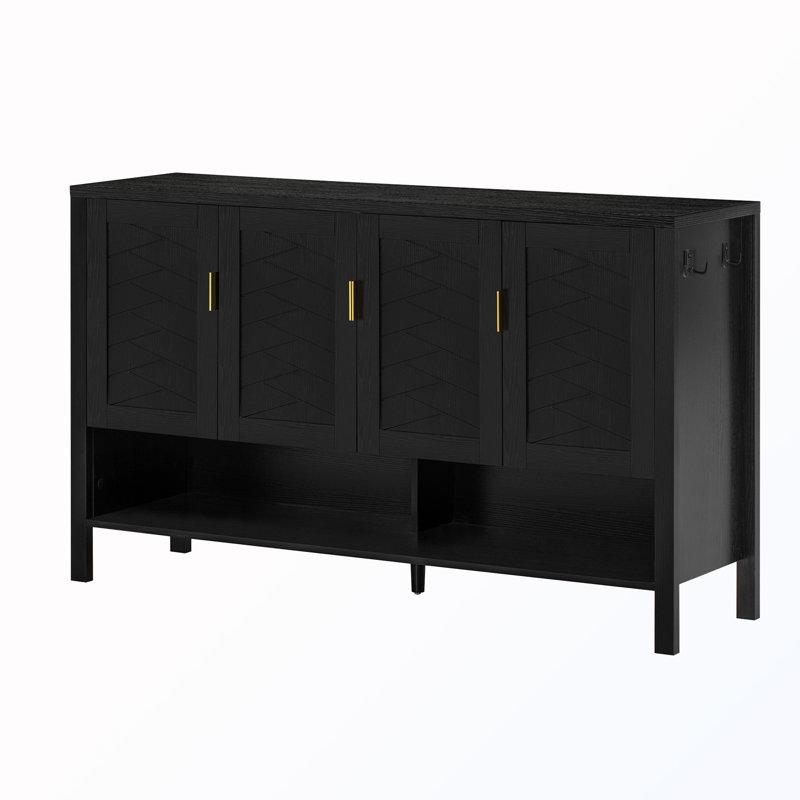 Buffet de rangement 4 portes avec tablette ouverte et tablettes réglables, Noir
