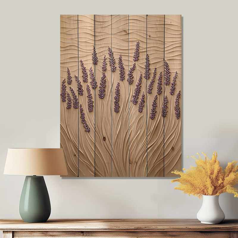 Lavande chuchotements de Provence IV - Décoration murale traditionnelle en bois sur bois de pin naturel