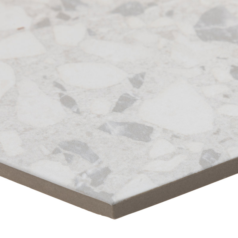 Carreau de sol en porcelaine à usage unique 11 po x 9 po Terrazzo Hexagon, Blanc