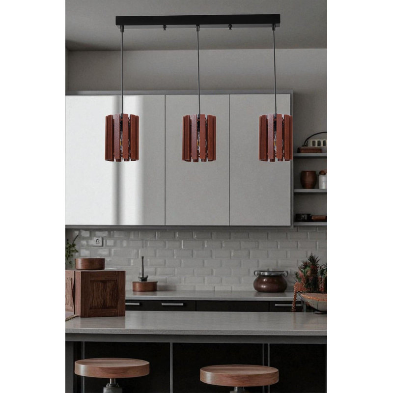 Élégant lustre noir et noyer, hauteur réglable, 23,6 po x 2,4 po x 1,2 po | Corps en métal avec capuchon en bois, 3 x douilles E27 de 40 W maximum | Conception moderne pour la salle à manger et l'espace de vie, solution d'éclairage élégante et fonctionnelle