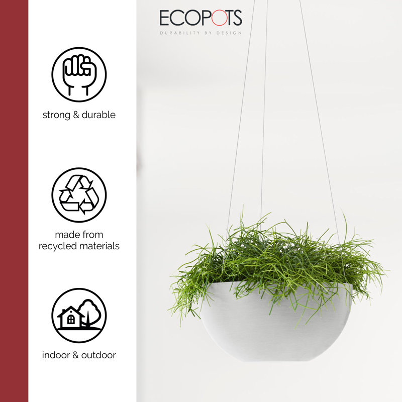 Mythili Ecopots Hanging Planter, Light Gray, 5.12" H x 10.5" W x 10.5" D