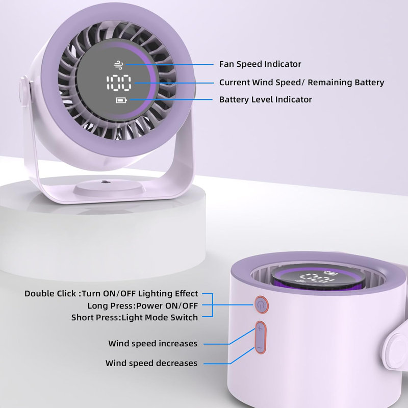 Desk Fan,100 High-Speed Wind Quiet Table Fans,12 Hours Cool Time,Digital Display,Adjustable Light Modes,Portable Fan For Home Office Kitchen Travel Camping