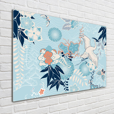 Crane And Flowers - Unframed Art Prints on Glass