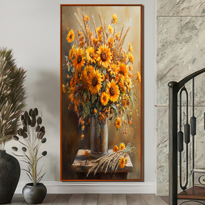 Waycross - impression sur toile florale, H 60 po x l 28 po, Impression encadrée flottante, Brun