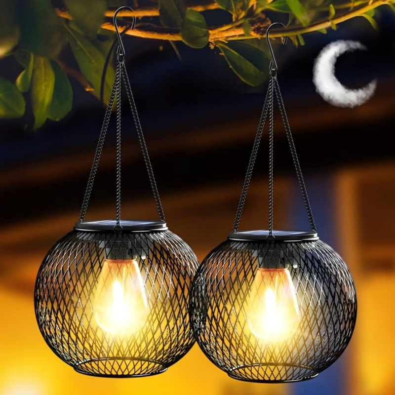 Ensemble de 4 lanternes solaires imperméables d'extérieur, lampes suspendues solaires en métal améliorées avec crochets et marche / arrêt automatique, éclairage de lanterne suspendue d'extérieur plus lumineux pour la décoration du sentier de jardin de porche