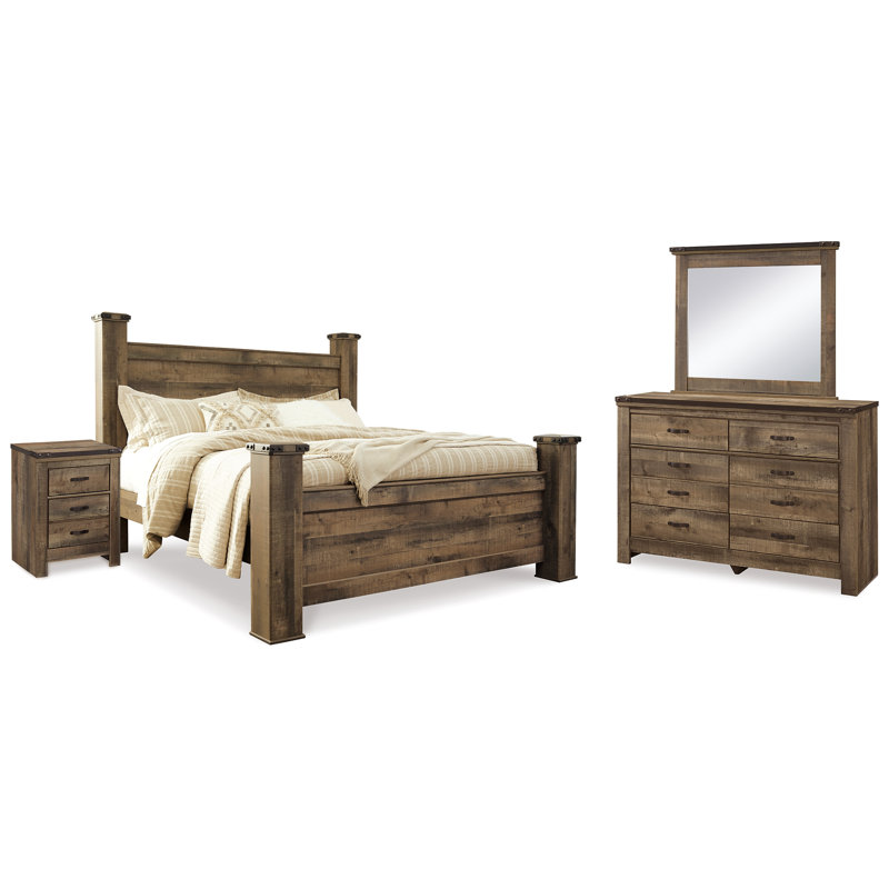 Trinell  Poster Bed, Dresser, Mirror and Nightstand, King