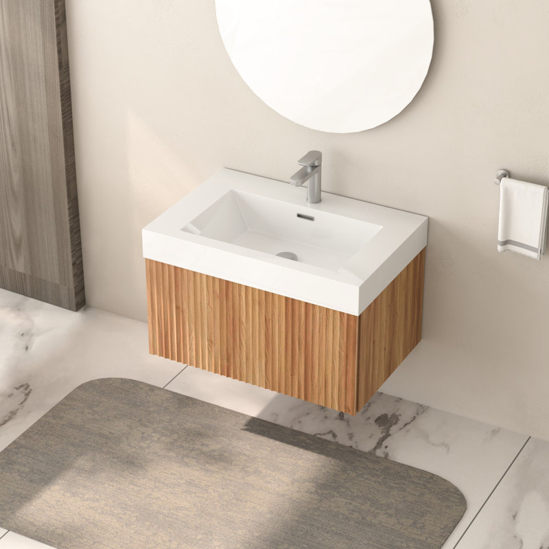 Meuble-lavabo de 30 po avec lavabo et lavabo intégré, fixé au mur en couleur, minimaliste moderne pour les petites salles de bain, conception d'espace, lavabo, armoire en contreplaqué, poignées, installation rapide - bricolage - installation
