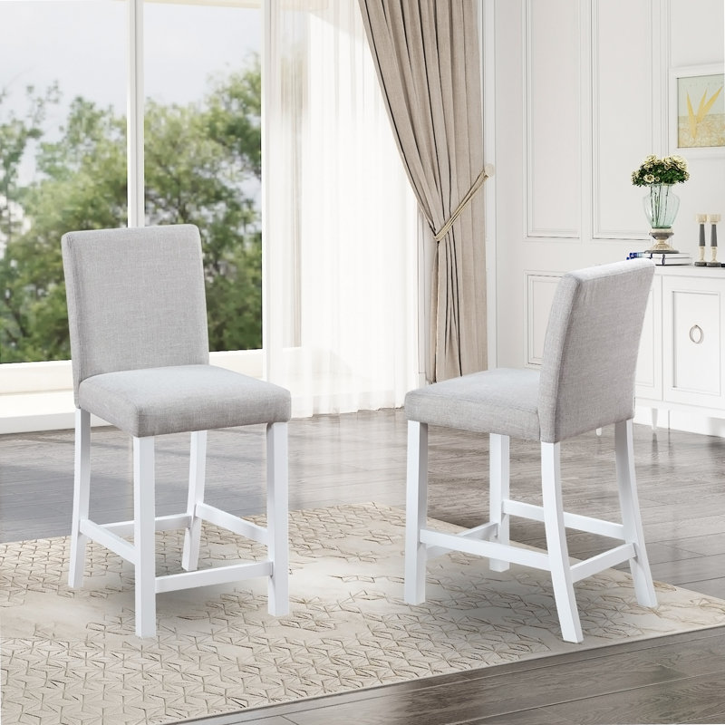 Ensemble de 4 chaises à hauteur de comptoir avec siège en lin rembourré et dossier haut ergonomique pour la cuisine ou la salle à manger