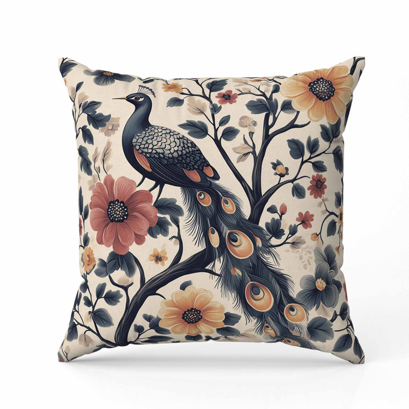 Coussin Vibrant Vista, Gris / beige / orange / gris, Carré 16 po