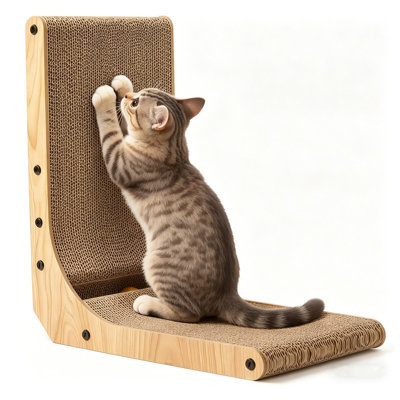Cat Scratching Board, 18.7 Inch L Shape Cat Scratch Pad Wall Mounted, Cat Scratching Cardboard With Ball Cat Toys For Indoor Cats