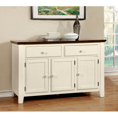 Buffet en bois d'hévéa 2 tiroirs Amparo