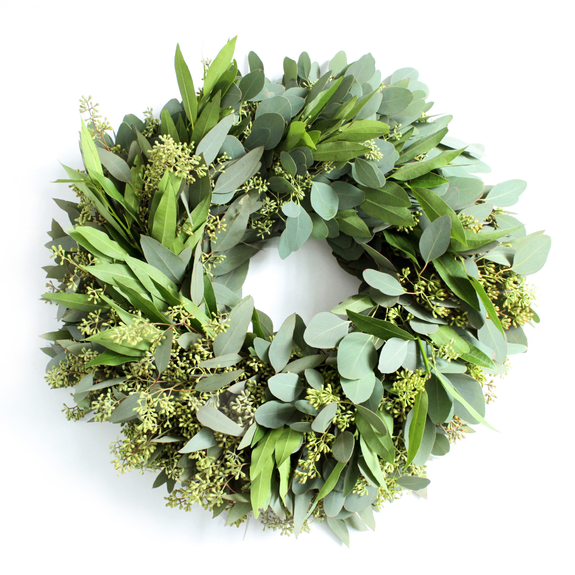 Fresh Eucalyptus Wall Hanging Swag With Dried Roses, Fresh Wreath