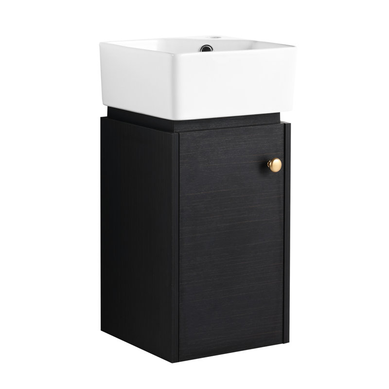 Meuble-lavabo compact, 12 po x 12 po x 24,1 po, fixation murale, châtaignier noir, petit lavabo de 12 po fixé à l'humidité, finition châtaignier, charnière de porte à fermeture en douceur, fabrication