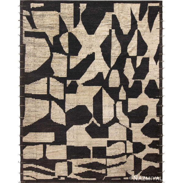 Nazmiyal Collection One-of-a-Kind Graphic Cream/Black Modern Abstract ...