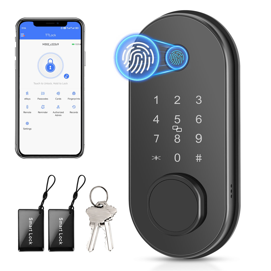 Smart Door Lock, APP Control Deadbolt Set, Fingerprint Unlock, Password, Key Fobs, Physical Keys. Auto-lock, Easy Install Blacksmith