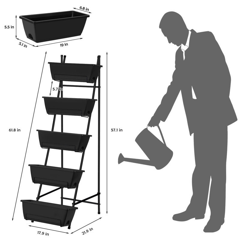 Jardinière verticale surélevée à 5 niveaux, Noir