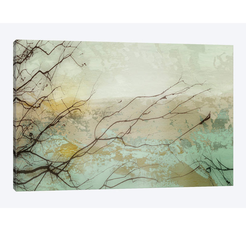«Branches I», impression sur toile, Blanc, H 16 po x l 24 po x P 1 po, Papier d'art encadré noir