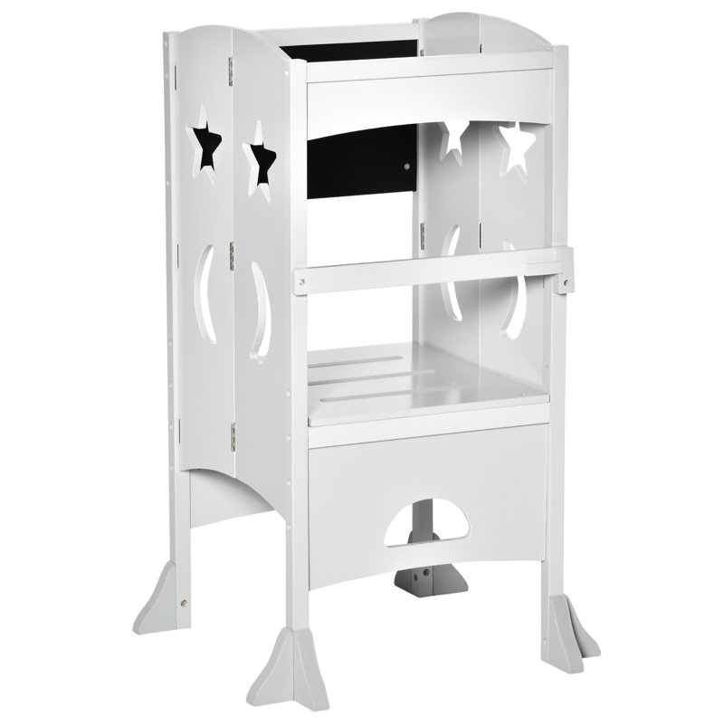 Compact Foldable Wooden Step Stool with Detachable Chalkboard