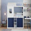 Lit simple superposé en bois avec tente, bleu et blanc-575726201-575726206