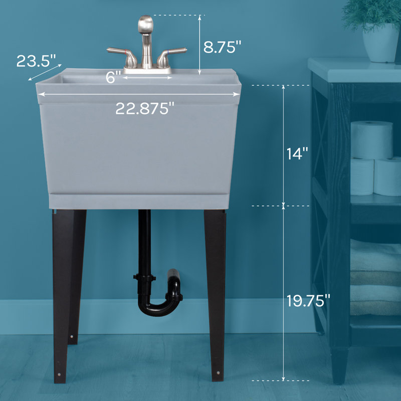 23.5'' L x 22.875'' W Freestanding Laundry Sink with Faucet, Gray, Stainless