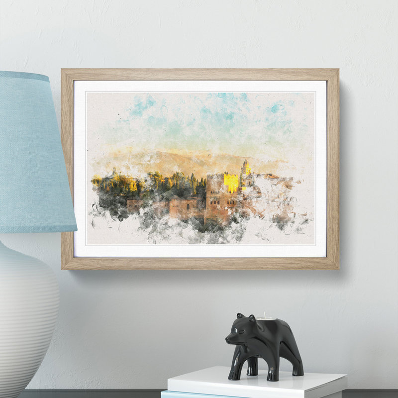 The Alhambra in Granada Spain - Picture Frame Painting Print, 62cm H x 87cm W x 2cm D, Oak Framed