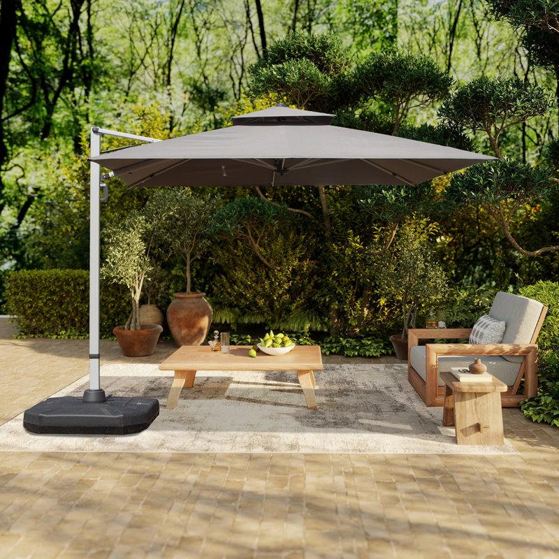 9 pi. Parasol en aluminium en porte-à-faux inclinable avec poteau central, gris (base non incluse), L 104,33 po x P 104,33 po